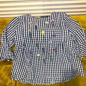 GINGHAM FLORAL EMBROIDERED BLOUSE